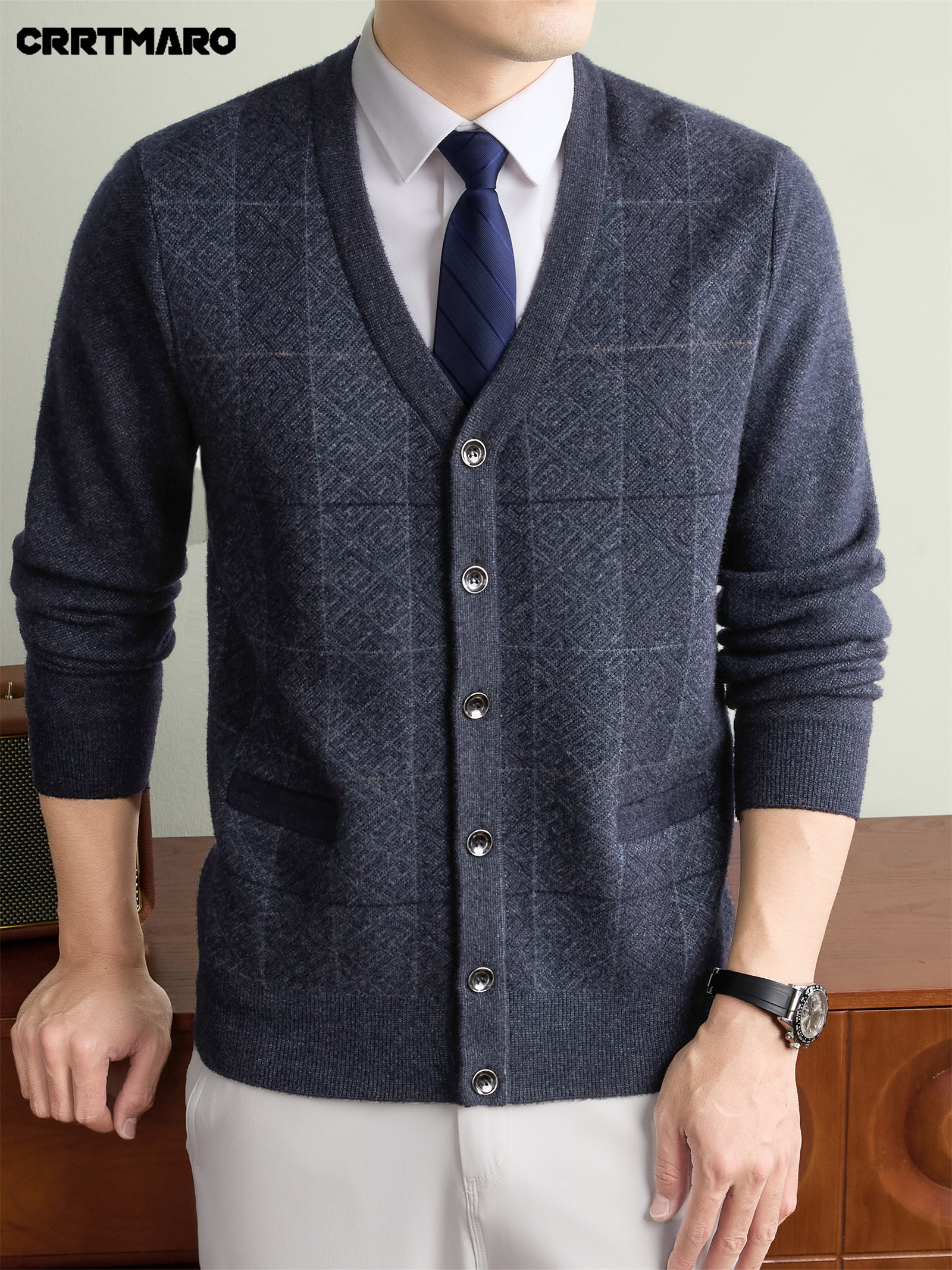 Men'S Thick V-Neck Knit Cardigan, Warm Casual Layering Top for Fall And Winter