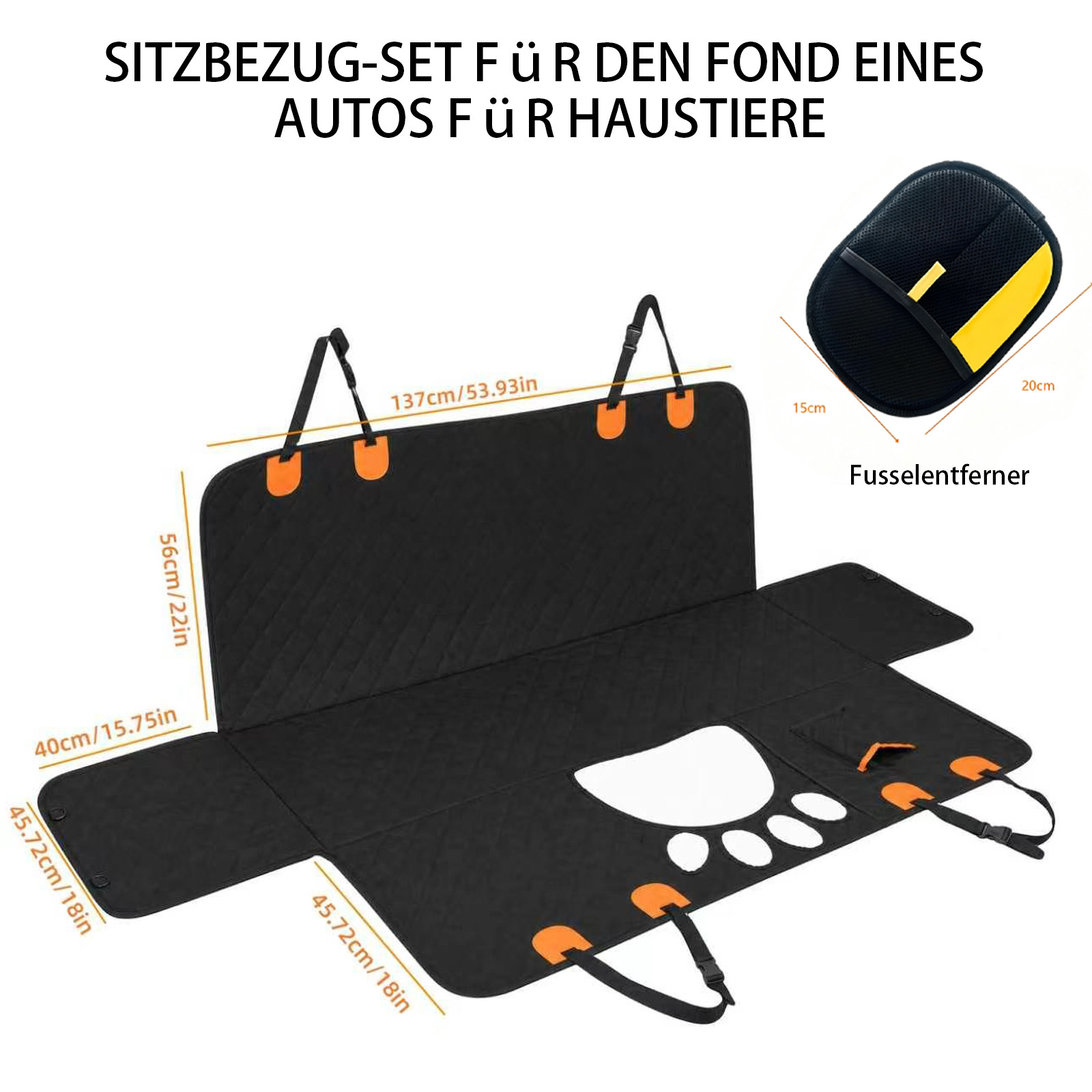 Image of Orange All-inclusive Car Pet Seat Protector Set (including Hair Stick), Anti-fouling And Easy To Clean, Installation And Disassembly, Stable And Non-displaceable While Driving, Suitable For Dog Travel