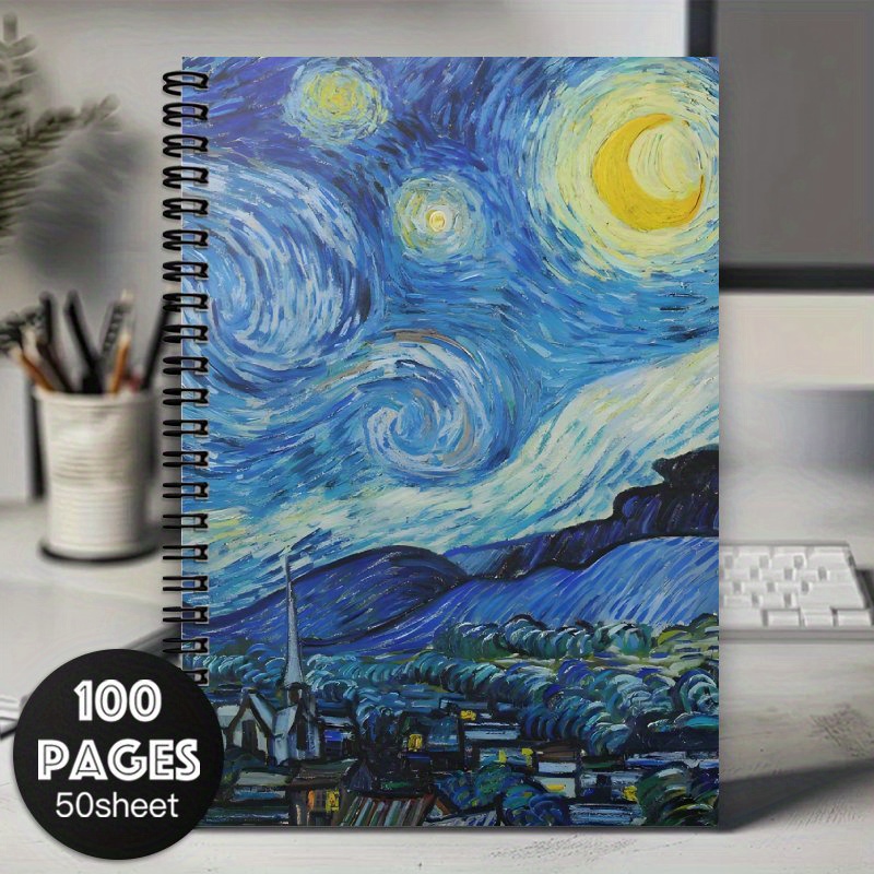 TEMU Cuaderno de Van , Noche Estrellada - Diario con diseño de Van , Noche Estrellada, 100 páginas, ideal para planificador diario, y regalos, diario