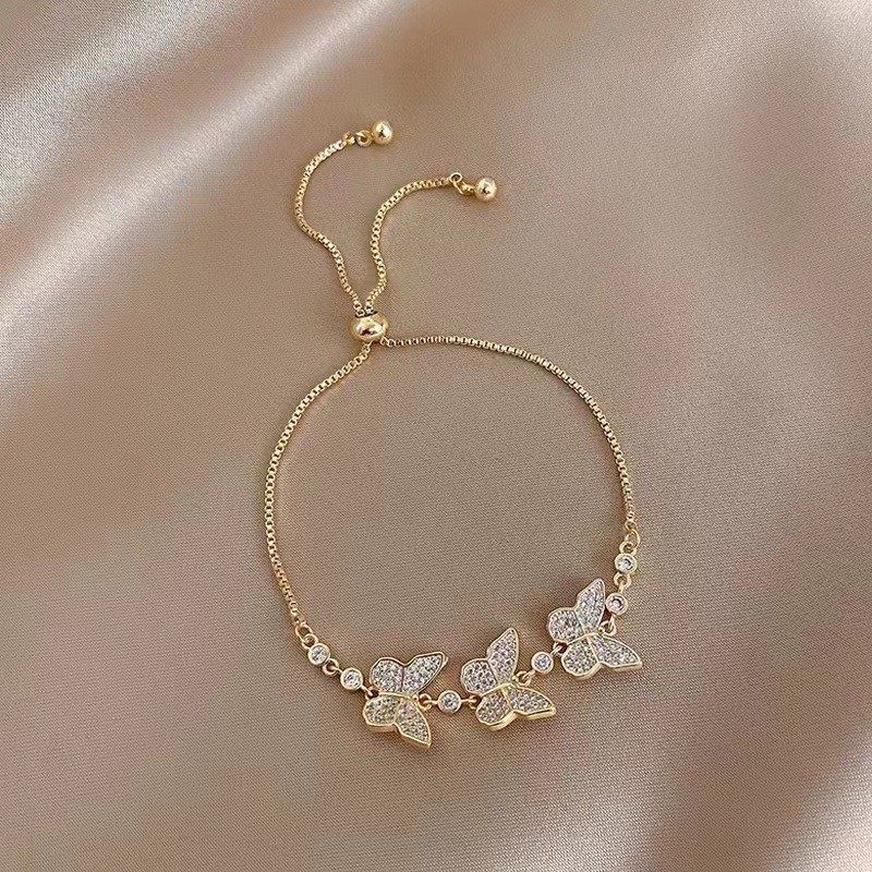 TEMU Bracelet avec Pendentif Papillon, Bracelet Réglable Plaqué Or, Bijou Tendance pour Mariage et Fête