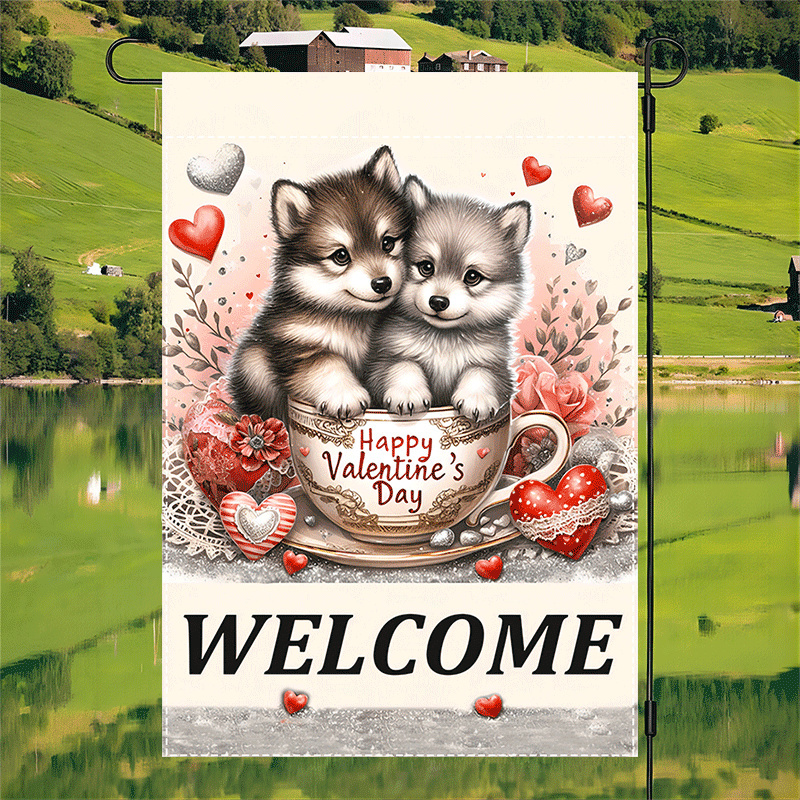 

1pc Valentine's Dog Couple Garden Flag, Double-sided Polyester Welcome Outdoor Decor, Patio & Garden Decoration, 12x18inch, No Electricity Needed