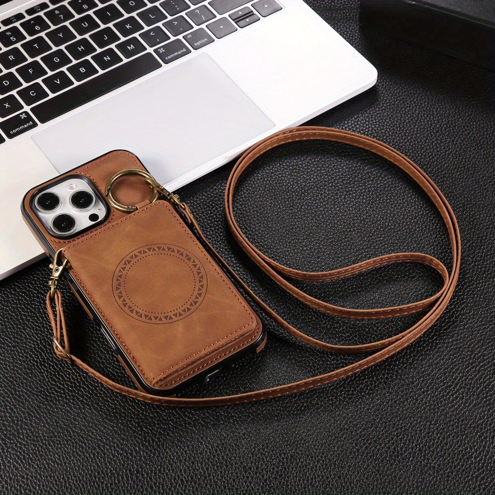 TEMU Phone Case: Car-mounted Magnetic Wallet Crossbody Long Strap Phone Case, Your Hands For Outdoor Travel, Suitable For Iphone 16 Pro Max/16