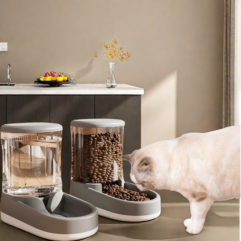 

Automatic Feeding And Watering Station For Cats And Medium Dogs - Gravity Dispenser With Storage Bin, Plastic, Detachable And Washable, No Charge Needed