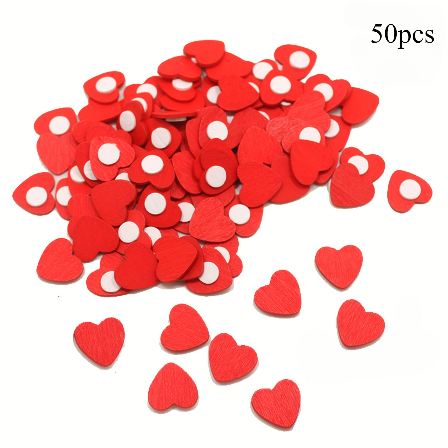 Image of 50 Creative Holiday Decorative Hearts Wooden Crafts With Self-adhesive Sponge Back - Hand Painted Decorations For Home, Parties, And Valentine's Day Gift Decorations