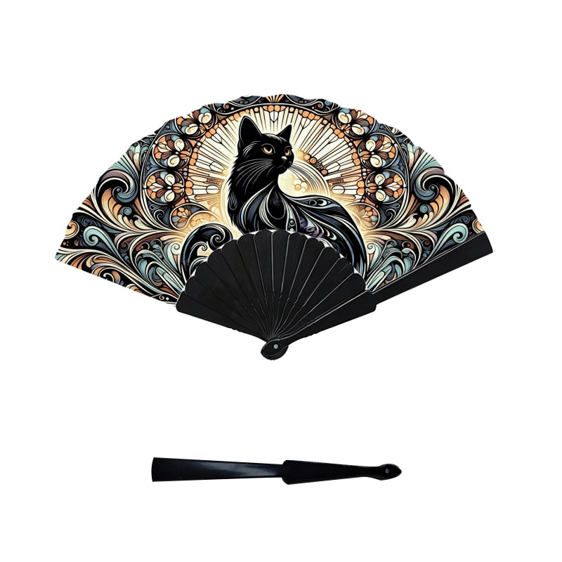 TEMU Éventail à main 1 pièce style avec et motif floral - Éventail pliant portable avec surface et baleines en plastique, convient pour les fêtes à