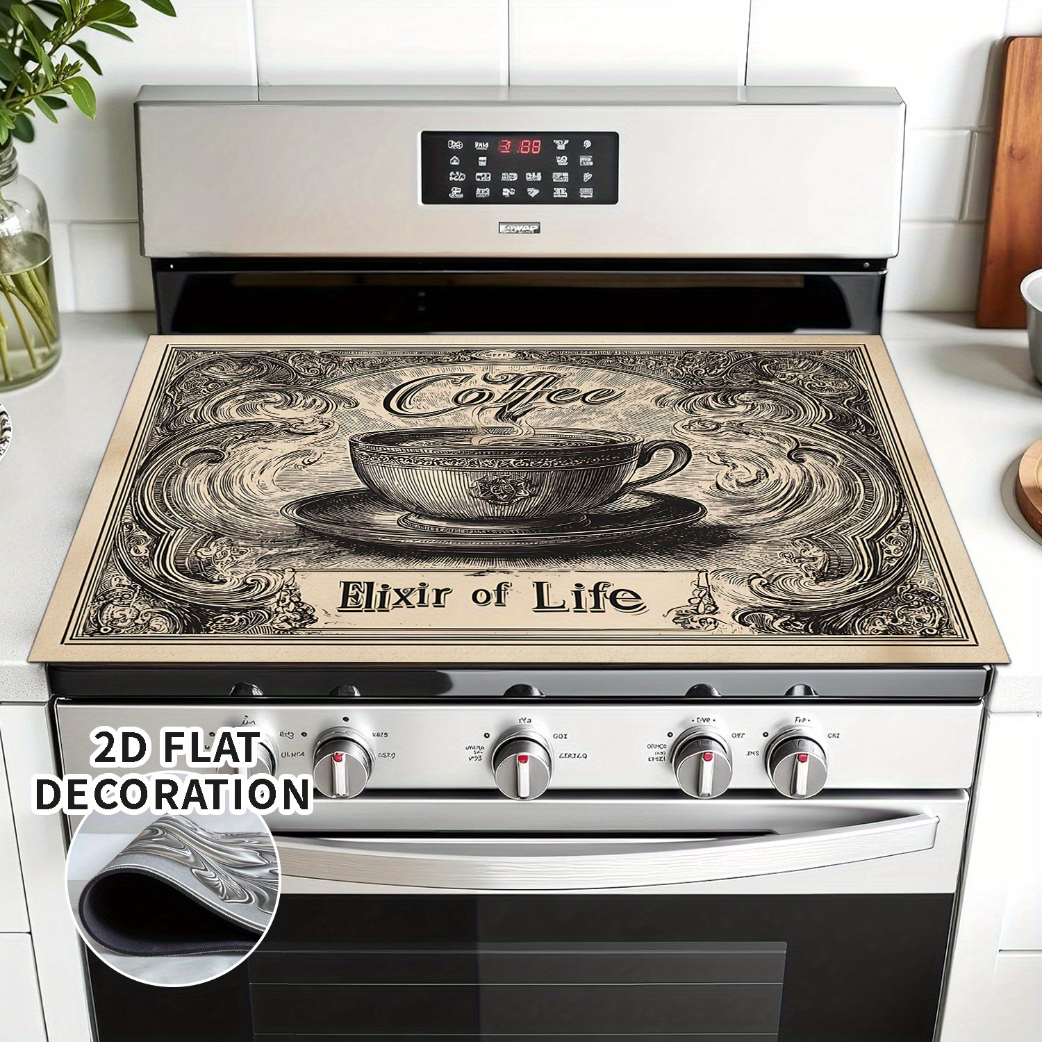 TEMU 1 Vintage Coffee Cup Induction Cooker Cover, Specifically For Electric Stoves, Printed With The Words "coffee- The Joy Of Life." This Decoration