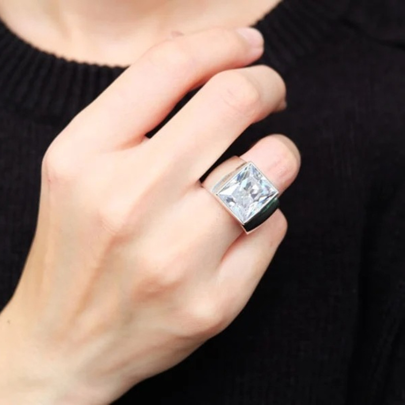 Large Square Silver Diamond Ring