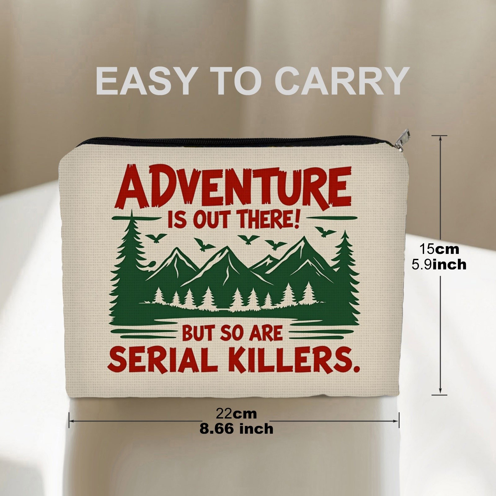 TEMU 1pc Retro Adventure & Dark Humor Print Cosmetic Bag - Double-sided Zippered Makeup Pouch Suitable For Travel,, Gym | Stylish Toiletry Organizer