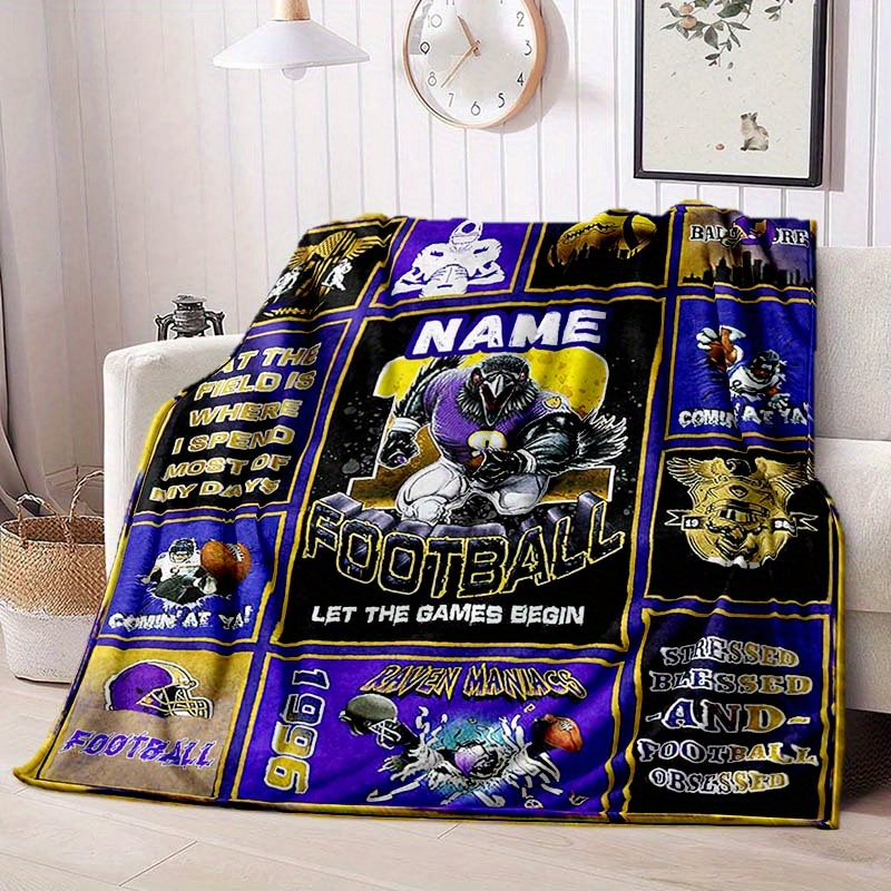 

Customizable Football Fan Blanket – Soft, Warm Polyester Throw With Personalized Name Option, Vibrant Team Graphics, Ideal For Home, Office, Or Camping, Camping Blanket | Footballthemed Decor | Throw