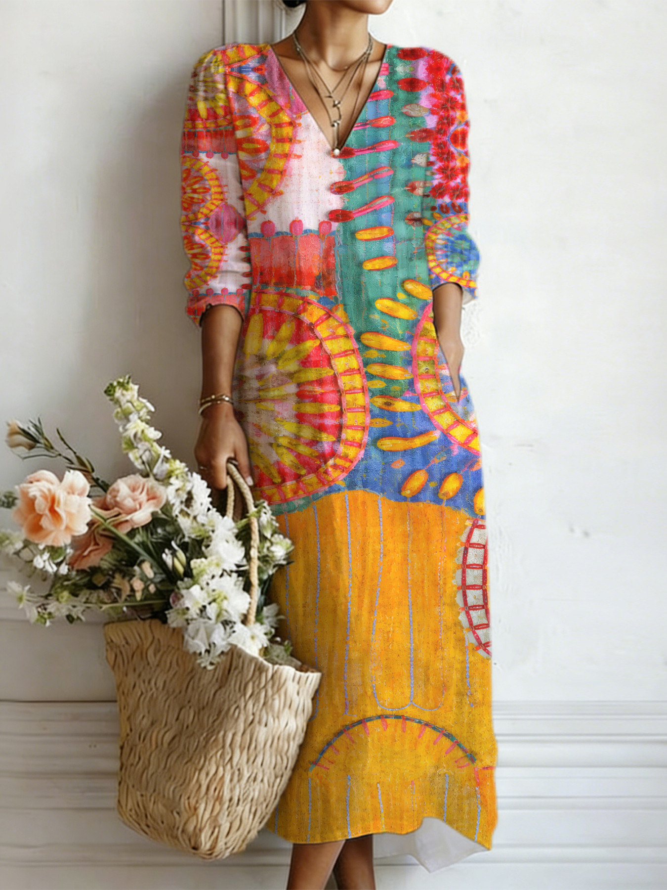 chinese dress ladies Artistic Print Maxi Dress main image 0