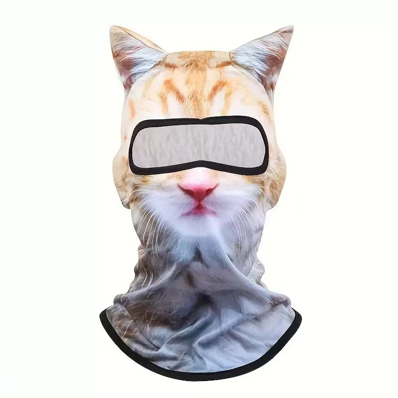 TEMU 3d Cat Ski Mask With Ears, Animal Head Outdoor Sports Face Mask, Printed Mask, Face Cover, Suitable For Skiing, Music Festivals, Cycling, And