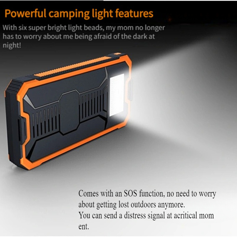 solar charger 10 000 20000mah 5v 2a 10w solar charger power bank portable solar phone panel charger dual usb port battery pack charger suitable for all mobile phones and electronic devices long lasting suitable for travel and camping led flashlight   for festivals Product details 2