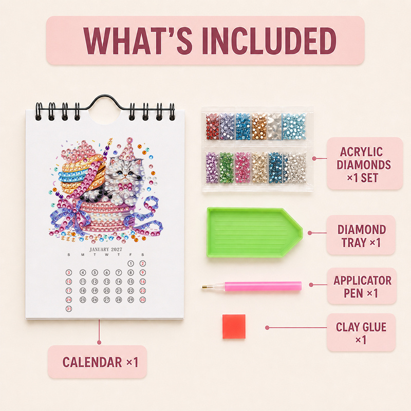 TEMU 1pc Calendrier 2027 avec peinture diamant , Calendrier du An, Mini calendrier mural, Artisanat créatif , Décoration de bureau, salon, Décoration