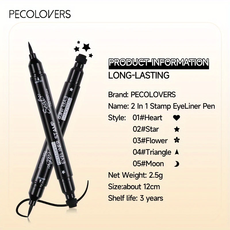 waterproof long lasting liquid eyeliner pencil smudge proof with moon stamp for precise winged liner everyday party makeup ideal for sensitive eyes sensitive eye makeup safe makeup creative application tools smooth application tool details 0