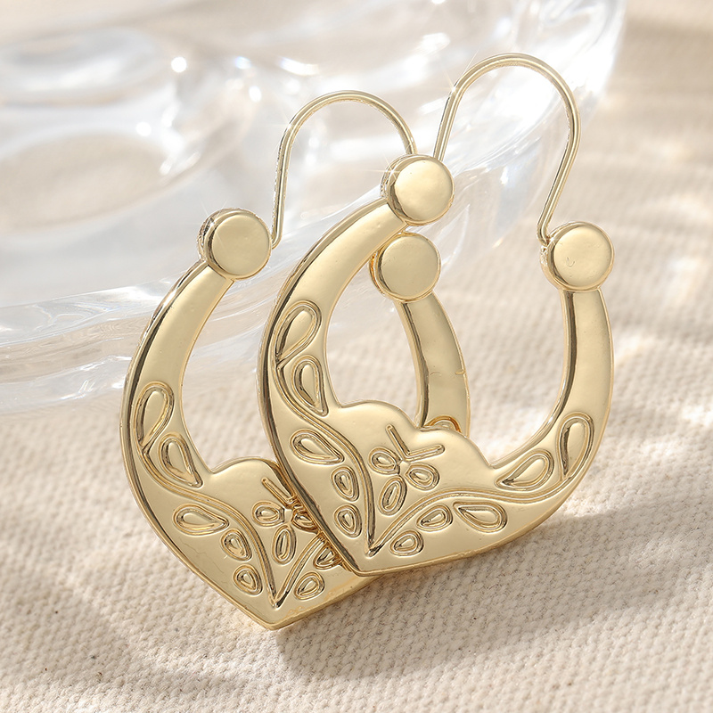 E-shop Vintage Kupfer Material Handgeschnitzte Ohrhänger mit Schleifenmuster für Damen Elegante goldene Reifenohrberge Bohemian Style Alltags Ohrhänger