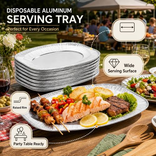 aluminum foil serving platters disposable reusable food trays ideal for sandwich fruit dessert party buffet catering and picnic use