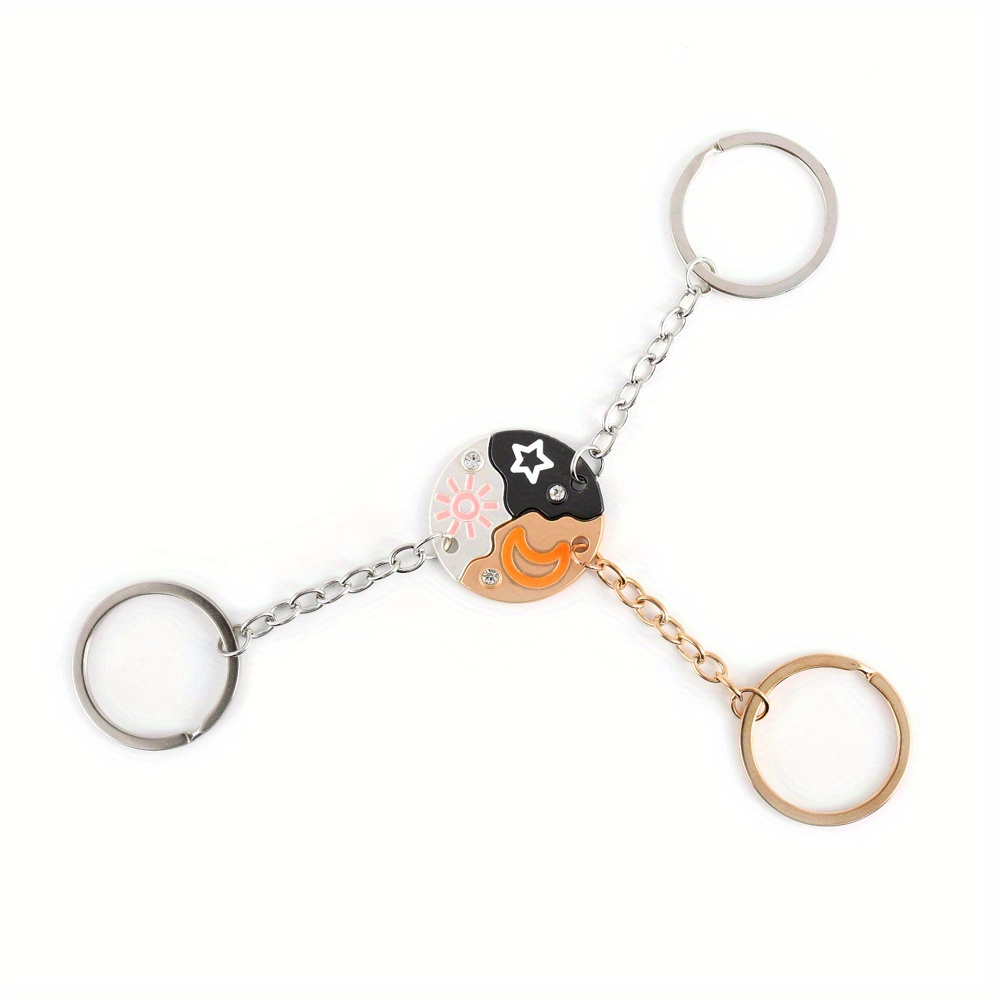 Image of 3pcs/ Set Sun Moon And Star Stitching Best Friend Key Chains For Women Fashion Friendship Gifts