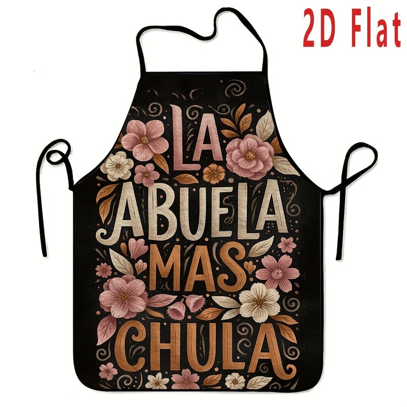 TEMU 1 delantal " Más C" en español, , hornear, - Delantal lavable con estampado floral y texto en español, delantal de cocina reutilizable para el