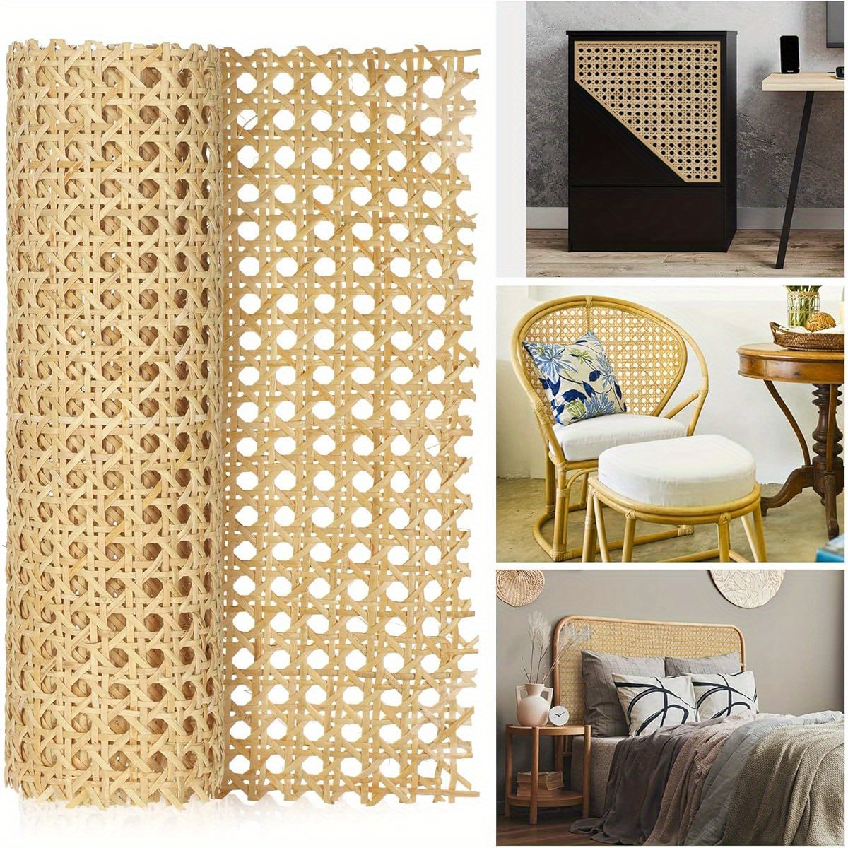 Buy 14" Width Cane Webbing 3.3Feet, Natural Rattan Webbing For Caning Projects Woven Open Mesh Cane For Furniture Chair Cabinet Ceiling