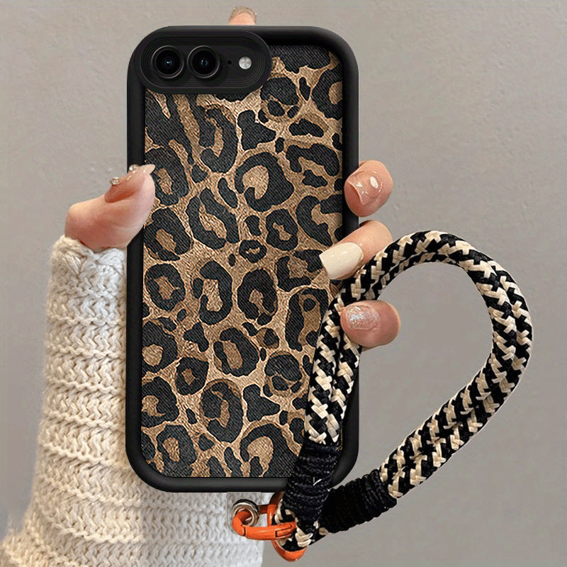 TEMU Funda para iPhone 7 Plus/8 Plus con estampado de leopardo, incluye cordón, ideal para hombres y mujeres. Funda protectora -caídas de TPU suave y