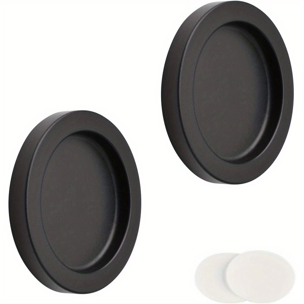 [random Color Of Additions] 2pcs Round Self-stick Sliding Door Handle, Closet Door Finger Pull Aluminum Alloy Invisible Door Handle For Sliding Barn Drawer Cupboard Wardrobe (black)