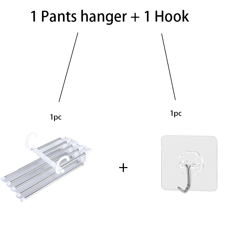 Image of 2pcs-( 1 Pants Hanger+ 1 Hook) Layers Pants Hangers Space , Non-slip Pants Rack, Multi-functional Closet Organizer For Pants, Jeans, Trousers, Skirts, Scarves, Clothes Hanger Hooks For Wardrobe
