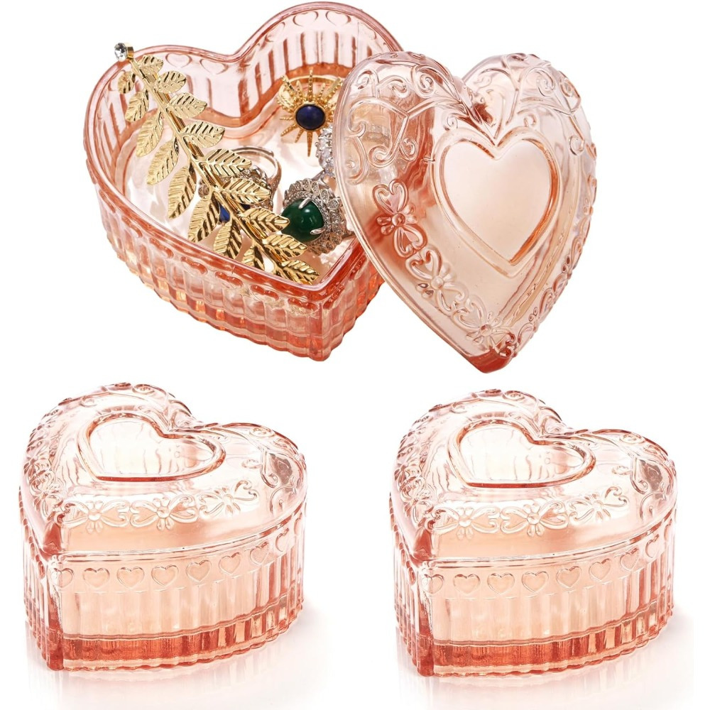 

3pcs Embossed Jewelry Box, -shaped Box, See-through Lid, Small Organizer Box For 's Day, , ,