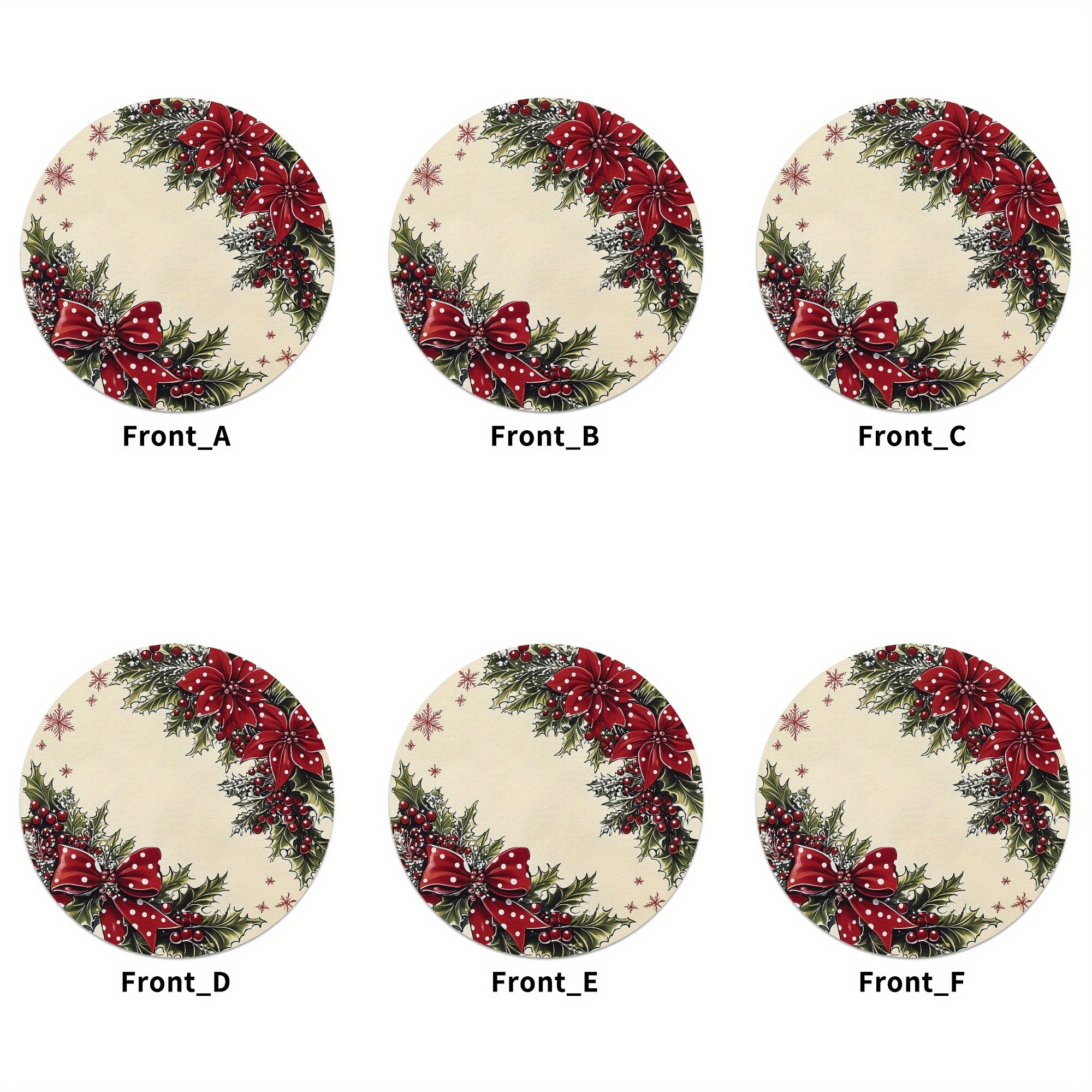 

6 pièces Ensemble de sets de sous-plats de Noël - 15" Ronde Tissu Polyester Tissé avec motif floral , lavage à uniquement sous-plats décoratifs pour repas de fête et décoration de mobilier