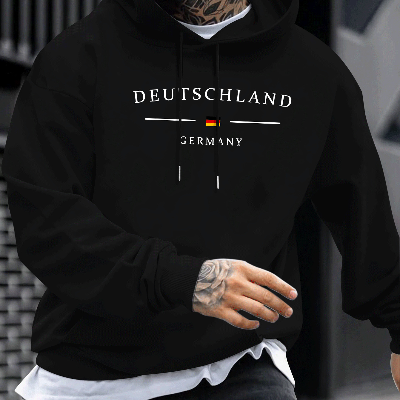 

1pc Deutschland Germany Flag Print Hoodie, Polyester Knit Fabric With Stretch, Regular Fit Hooded Sweatshirt For Men, Geometric Pattern, Fall/winter Collection