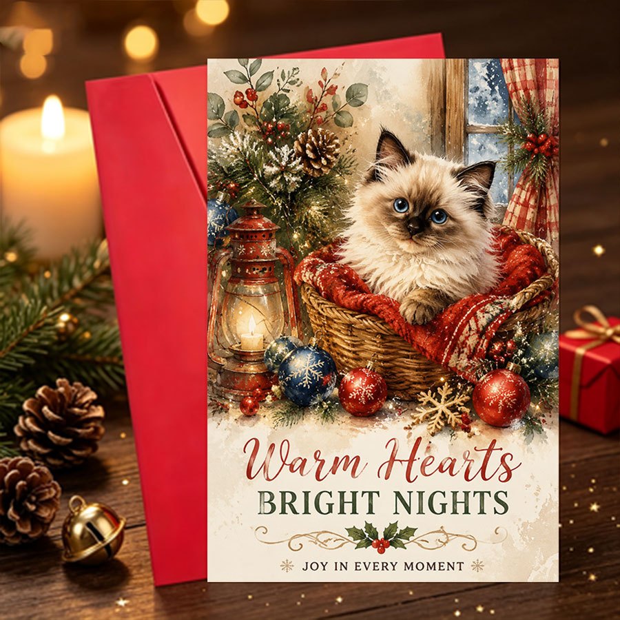 TEMU 1set Christmas Greeting Cardchristmas Cat - Themed Greeting Card For Cat Lovers Ideal For And