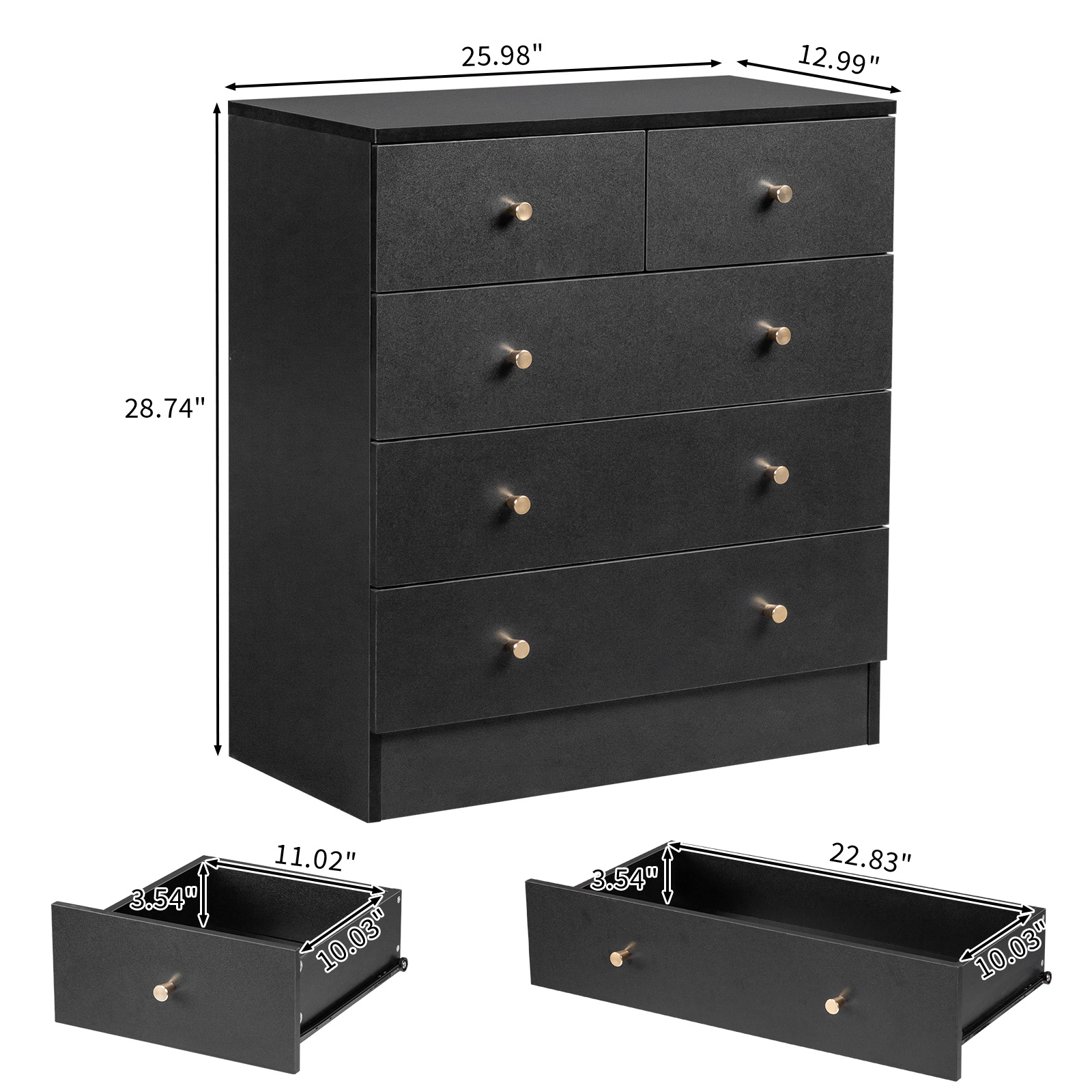 Image of 4/5-drawer Dresser For Bedroom, Modern Dresser With Matte Golden Handle, Wood, Hallway And Entryway, Home Office