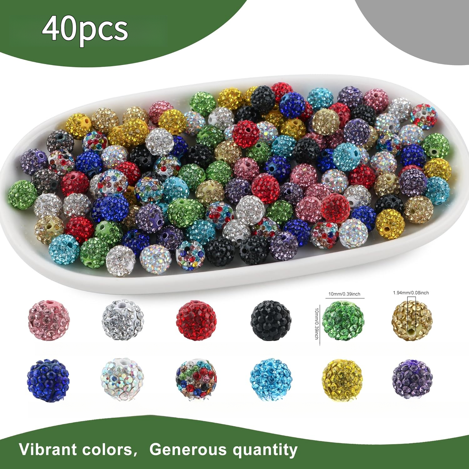 TEMU 40 stuks 10mm Gemengde Kleur Polymeer Klei Strass Kralen, Blauwe Serie Ronde Disco Ball Kralen. Ideaal voor Sieraden Maken, Perfect voor het