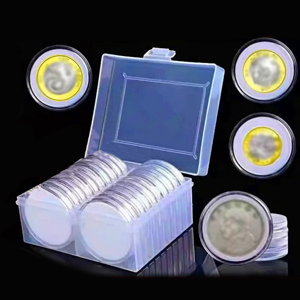 Adjustable Coin Protector Box (20pcs 46mm Round Boxes And A1 Inner Pads And (square) Storage Box)
