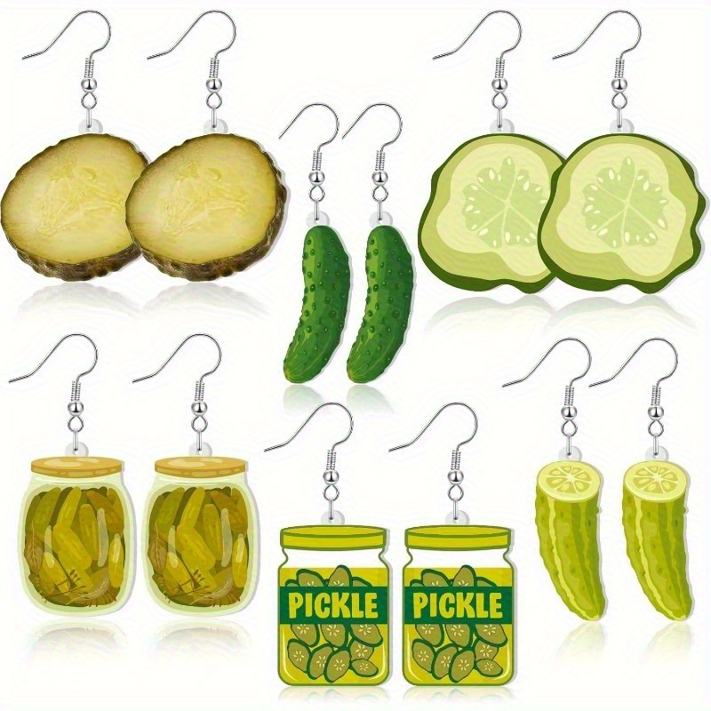 6 Pairs Acrylic Pickle Earrings, Funny Cute Weird Jewelry For Women