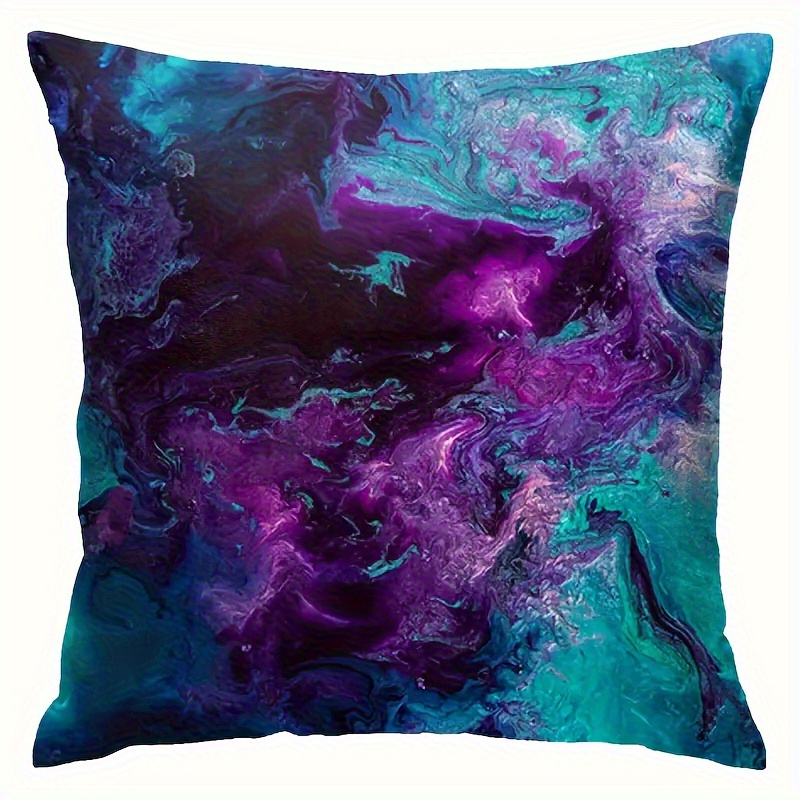 TEMU 1pc Taie d'Oreiller en Peluche Courte Violet Bleu Vert, Housse de Coussin Carrée Confortable pour Décoration de Maison, Canapé Lit Salon,
