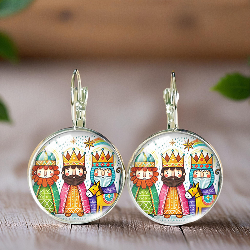 TEMU 1 Par de Aretes Redondos de de Dibujos Animados, Joyería a con de Vidrio, Tendencia