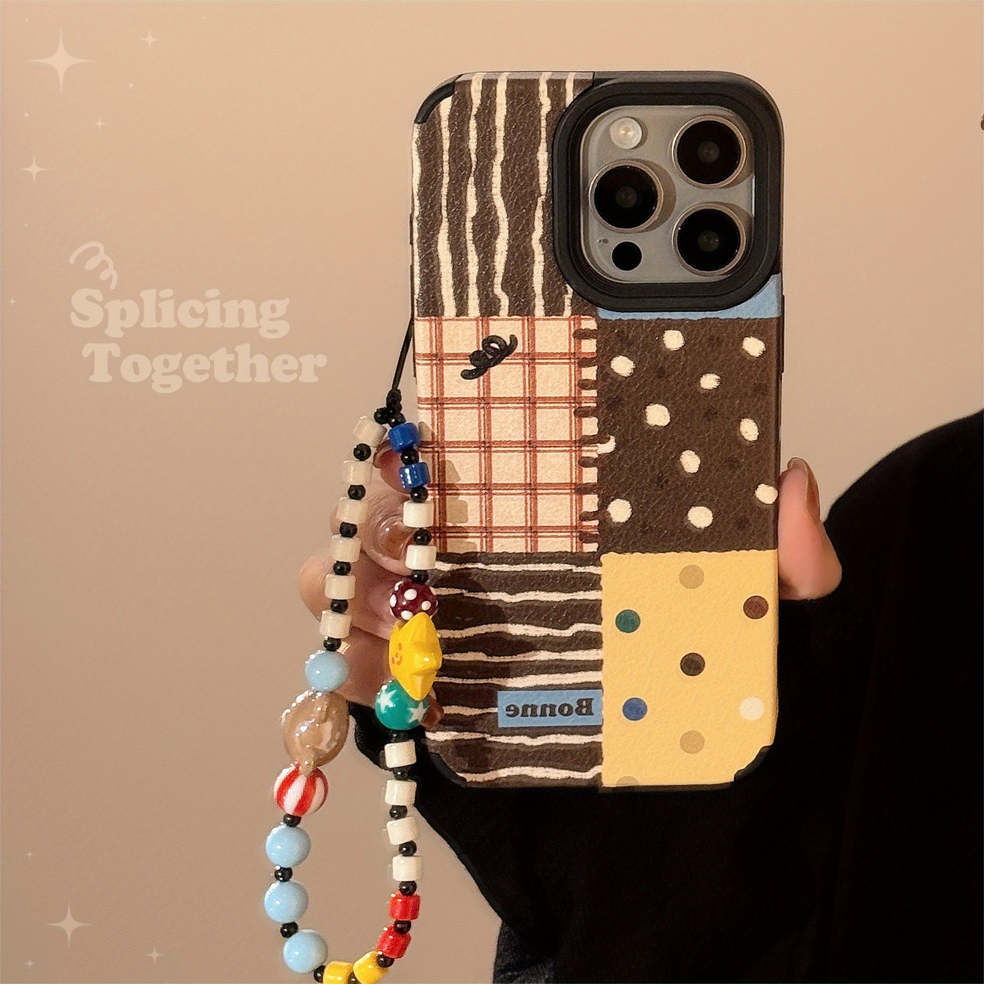 

Vintage Ins Polka Dot Patchwork With Hanging Chain Mobile Phone Case Suitable For Apple 16/15/14/13/12/11 Series