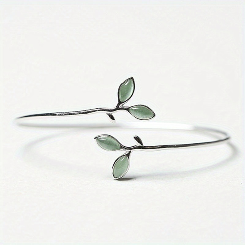 TEMU 1pc Ladies Bohemian Leaf Bracelet - Adjustable Mint Green Leaf Design, Elegant Everyday Ladies Accessories, Delicate Bracelets For Casual Formal