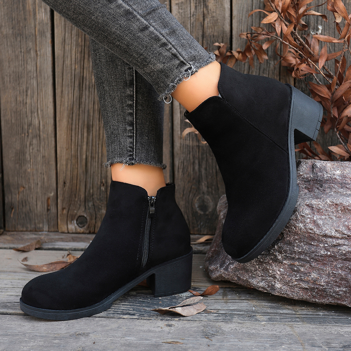 short black boots for dresses Rokment Black High Heels Dress Boots for Women Ladies Winter Fall Suede Pointed Toe Slip on Pumps Short Ankle Booties, Women's, Size: 7.5