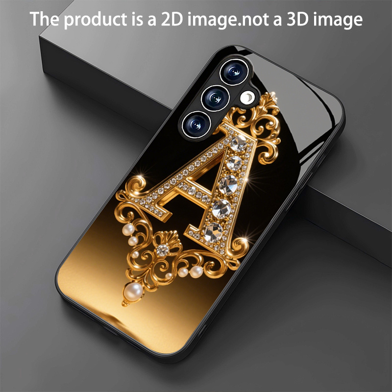 TEMU Phone Case: Luxurious And Ornate Golden-tone Glass Phone Case With Diamond-encrusted Floral Letter "a" Pattern. Suitable For Galaxy S26/s25
