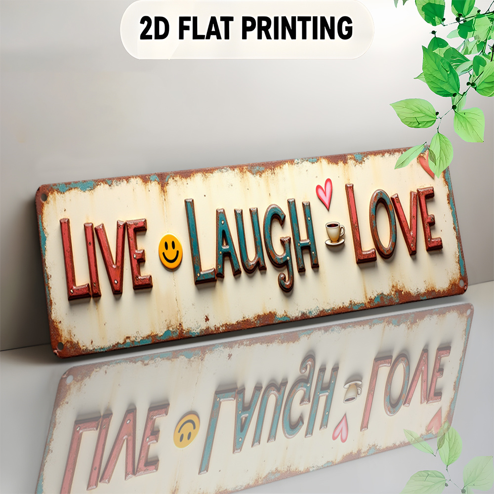 TEMU 2d Flat, Vintage Rustic Farmhouse "live Laugh Love" Wall Sign With Heart & Face - Distressed White & Brown Artificial Plaque Suitable For,,