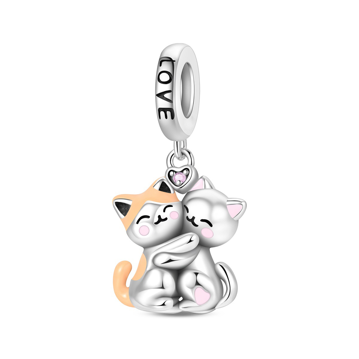 Fashion Beads Suitable For Original 3mm Women's Bracelet Bangle, Genuine Jewelry Cat Hug Silver-plated Pendant, Exquisite Accessory Diy Gift