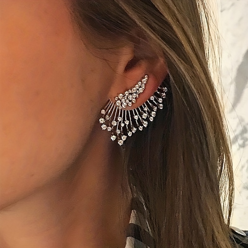 E-shop 1 Paar Luxuriöse, vollständig glitzernde synthetische Zirkonia-Quasten-Clip-Ohrringe, geeignet für Damen zur Hochzeit, Partys, Festivals ,