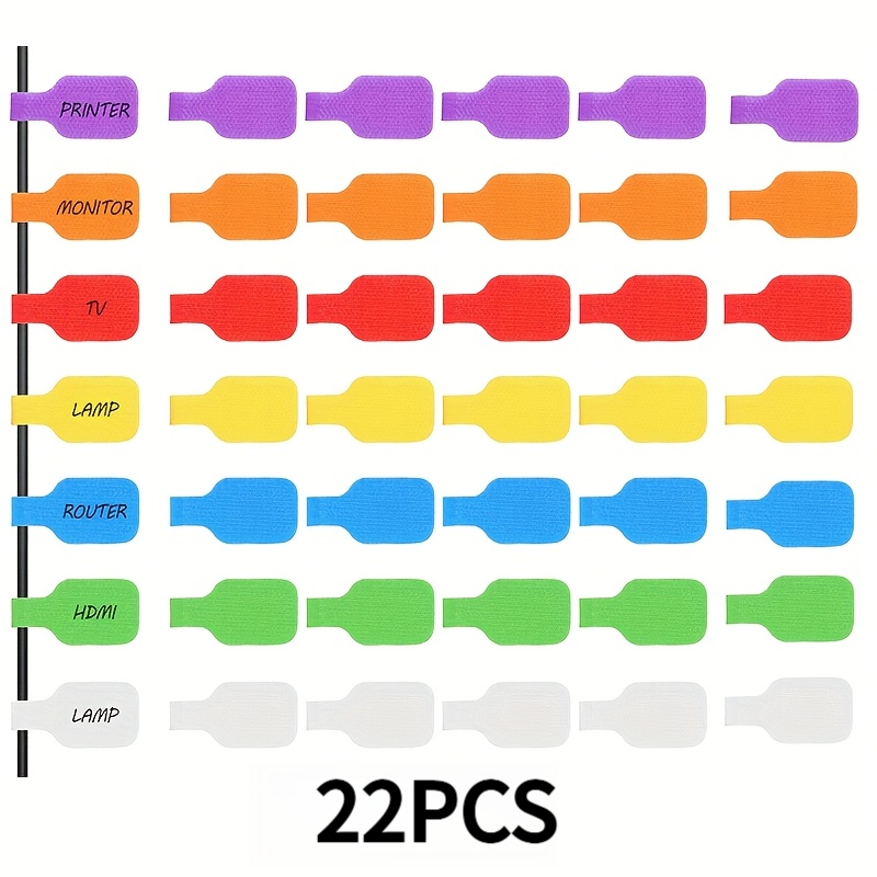 TEMU 22pcs Large Cable Labels - Self-adhesive, No Residue Removal, Beige, Purple, Green, Orange, Pink, Red, Blue, Black, White, Brown, Gray, Navy,