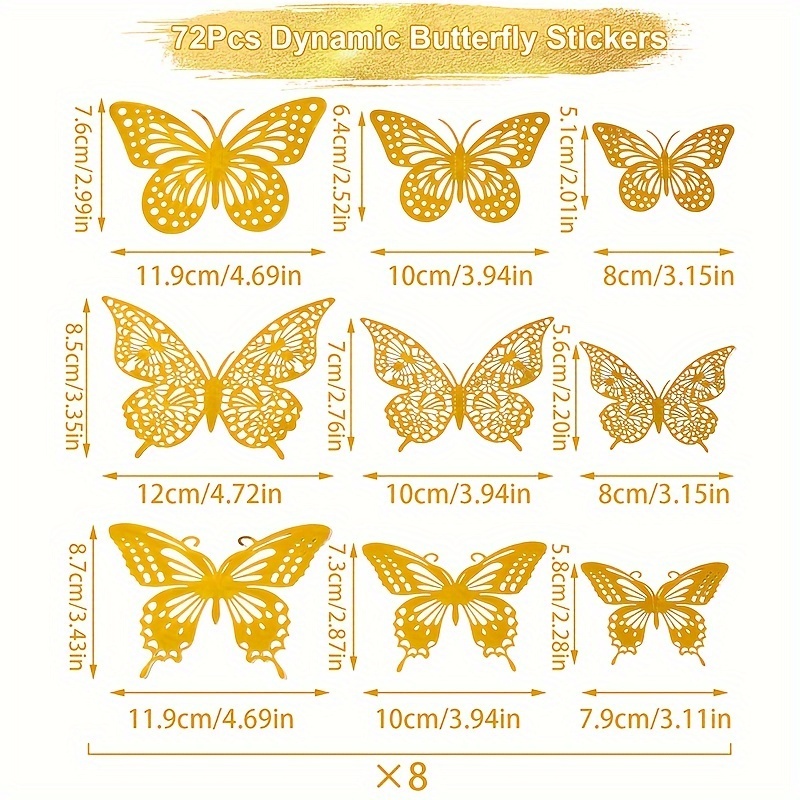 TEMU 72pcs 3d Golden Hollow Stickers, Dynamic Wall Decals, Flower Pot Ornaments, Wedding Decorations, Event Party Decor, Activity Fun Supplies,