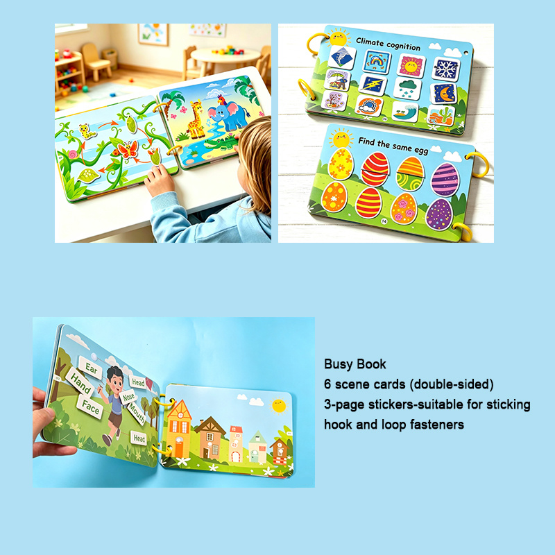 TEMU 'activités réutilisable | Livre interactif - 'activités, avec autocollants et pages à coller, Jeu d'association de d'animaux, Cartes, Améliorant
