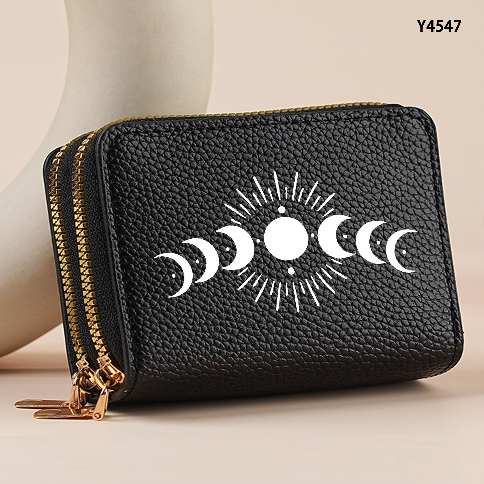 TEMU 1pc Of Stylish, Simple, And Versatile Double-layer Zipper Wallet Featuring A Moon Phase Silhouette Print Design. This Multifunctional Multi-card