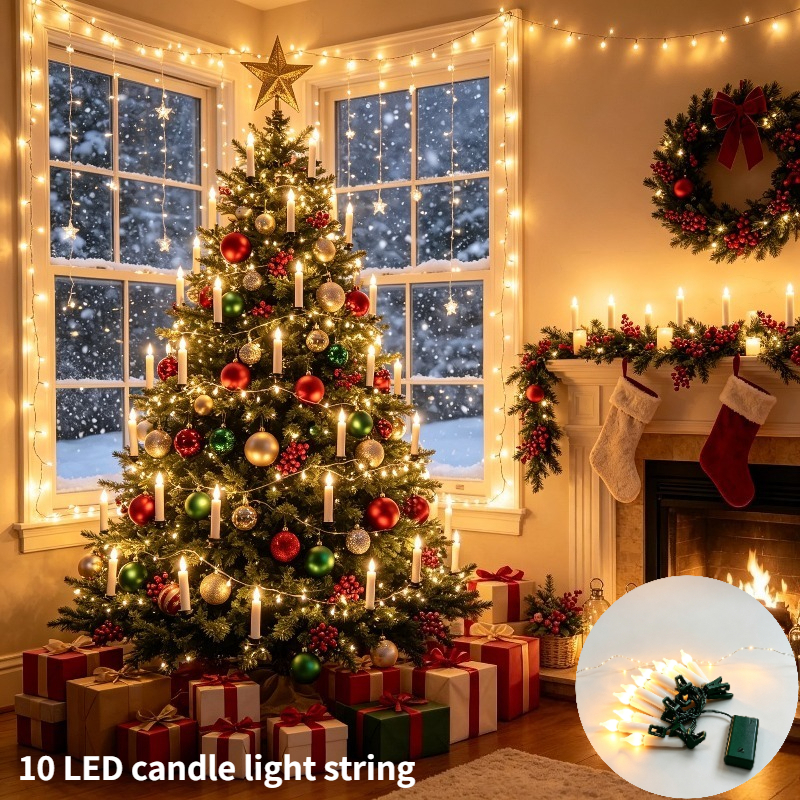TEMU 10 Led Clip-on Candle String Lights, Realistic Flame Effect String Lights, Battery-powered (batteries Not Included), A Warm Atmosphere, Holiday,