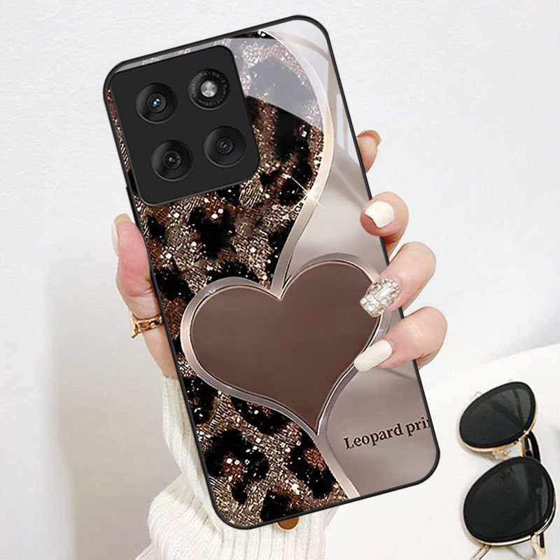 TEMU Phone Case - Heart-shaped Mirror Leopard Print Phone Case For Moto Edge 20 Lite/30 Pro/40 5g/50 Neo/50 Ultra/60 Fusion/g Power (2022)/g14/g24