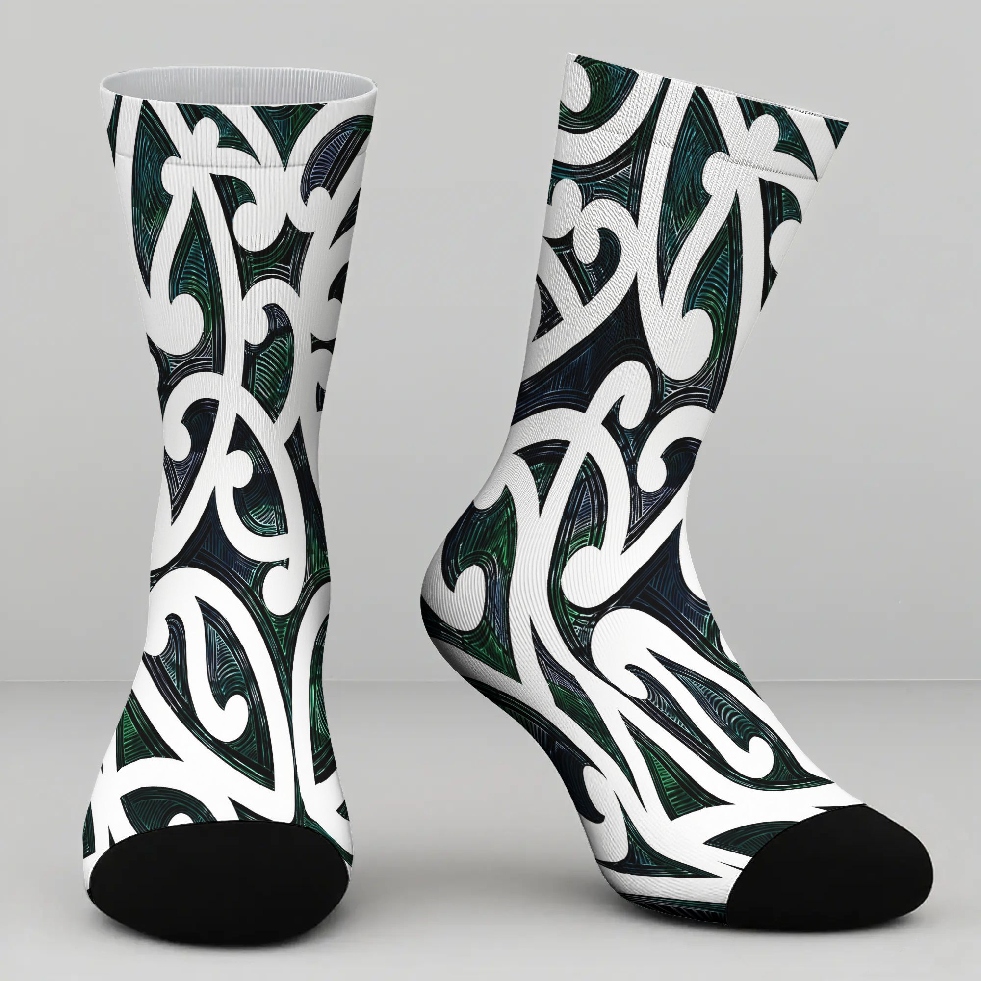 TEMU Maori Pattern Tube Socks, Fabric, Warm And Breathable, Polyester And Spandex Mid-calf Socks, Comfortable, Breathable, Soft, And Elastic Socks,